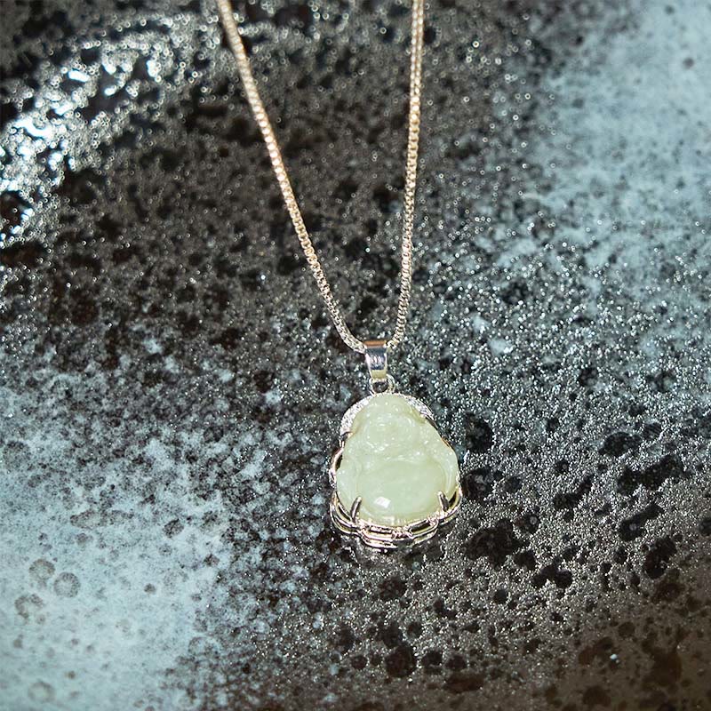 Buddha Stones Naturalny Hetian Jade Śmiejący się Budda Naszyjnik Obfitość Wisiorek - image 6