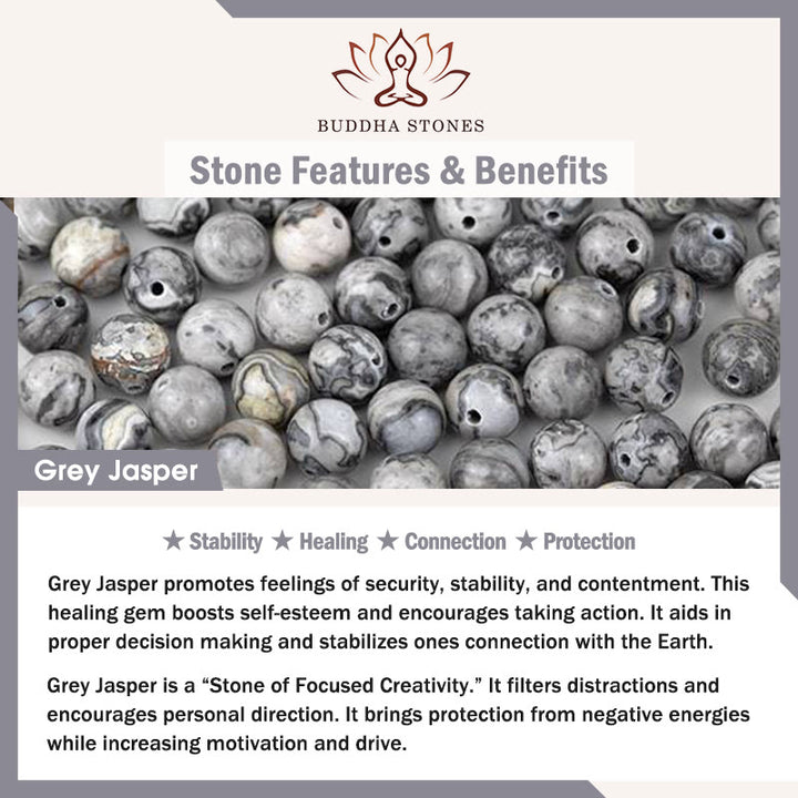 Bransoletka lecznicza z Buddha Stones , szarego jaspisu, lawy wulkanicznej i obsydianu z tygrysim okiem w srebrnym połysku - image 6