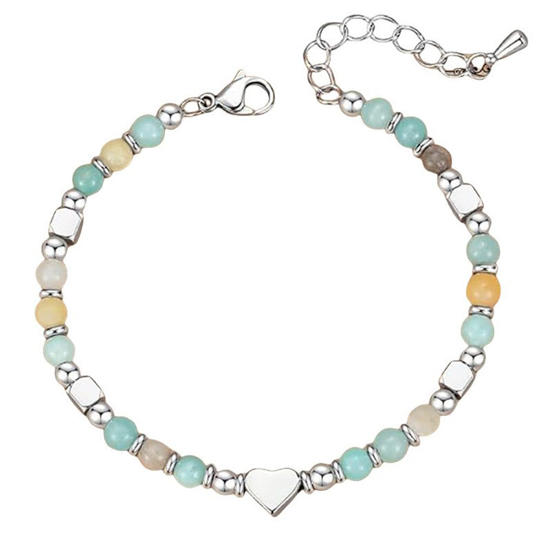 Buddha Stones Naturalny Kamień Amazonit Ametyst Lazuryt Kwarc Różowy Serce Pozytywna Równowaga Bransoletka