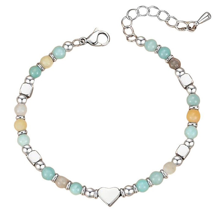 Buddha Stones Naturalny Kamień Amazonit Ametyst Lazuryt Kwarc Różowy Serce Pozytywna Równowaga Bransoletka