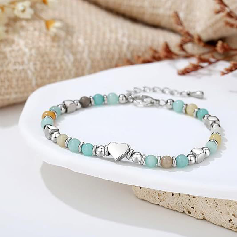 Buddha Stones Naturalny Kamień Amazonit Ametyst Lazuryt Kwarc Różowy Serce Pozytywna Równowaga Bransoletka