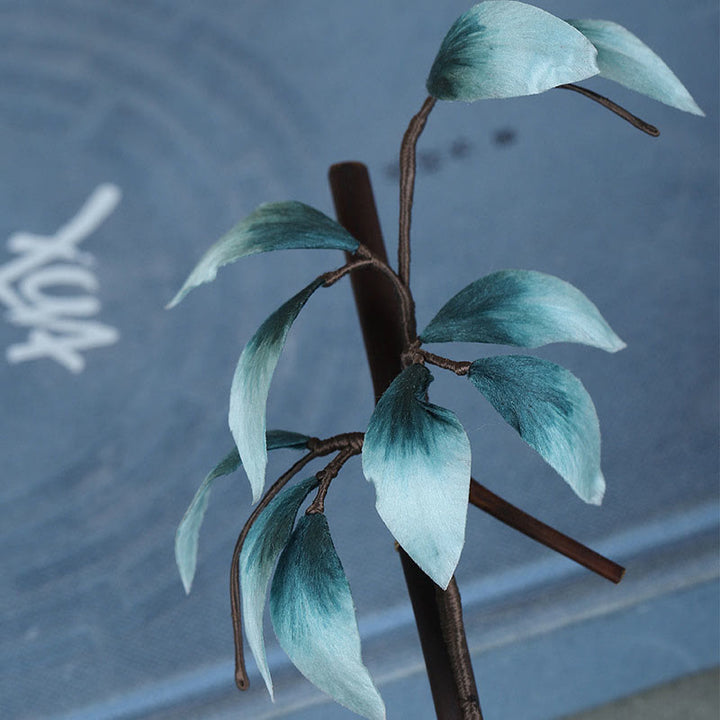 Buddha Stones Ręcznie robione Aksamitne Kwiaty Bambusowe Liście Miękka Spinka Do Włosów