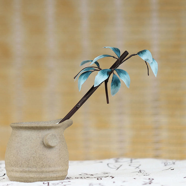 Buddha Stones Ręcznie robione Aksamitne Kwiaty Bambusowe Liście Miękka Spinka Do Włosów