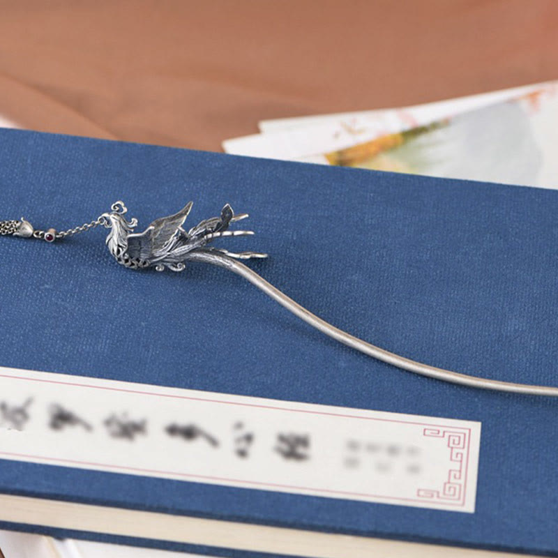 Buddha Stones 925 Srebro Sterlingowe Feniks Frędzle Ochrona Spinka Do Włosów - image 3