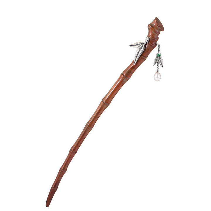 Buddha Stones 925 Srebro Sterlingowe Czerwone Drzewo Sandałowe Heban Bambus Power Hairpin