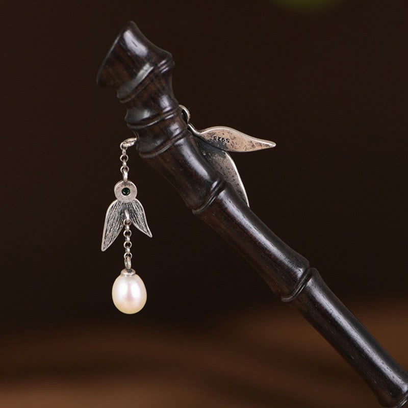 Buddha Stones 925 Srebro Sterlingowe Czerwone Drzewo Sandałowe Heban Bambus Power Hairpin