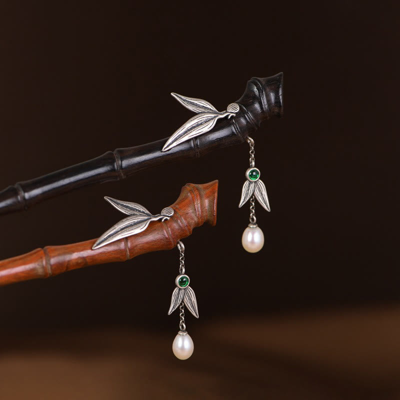 Buddha Stones 925 Srebro Sterlingowe Czerwone Drzewo Sandałowe Heban Bambus Power Hairpin