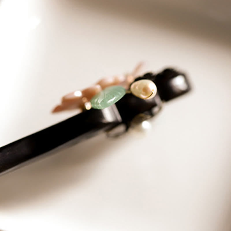 Buddha Stones Hebanowa Muszla Kwiat Liście Błogosławieństwo Spinka Do Włosów