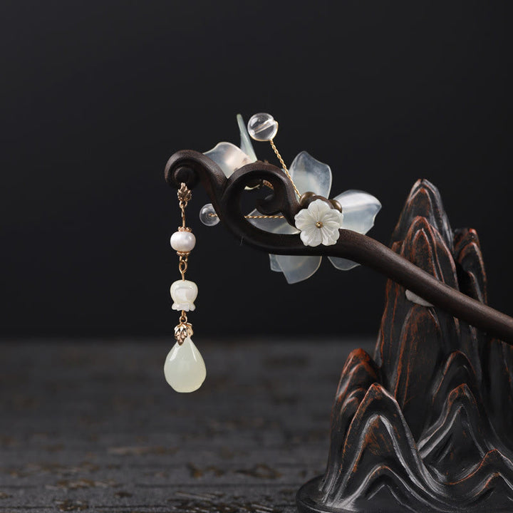 Buddha Stones Heban Jadeit Muszla Magnolia Frędzel Błogosławieństwo Spinka Do Włosów