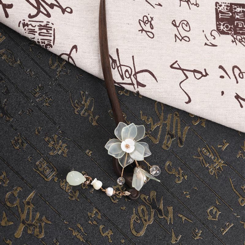 Buddha Stones Heban Jadeit Muszla Magnolia Frędzel Błogosławieństwo Spinka Do Włosów