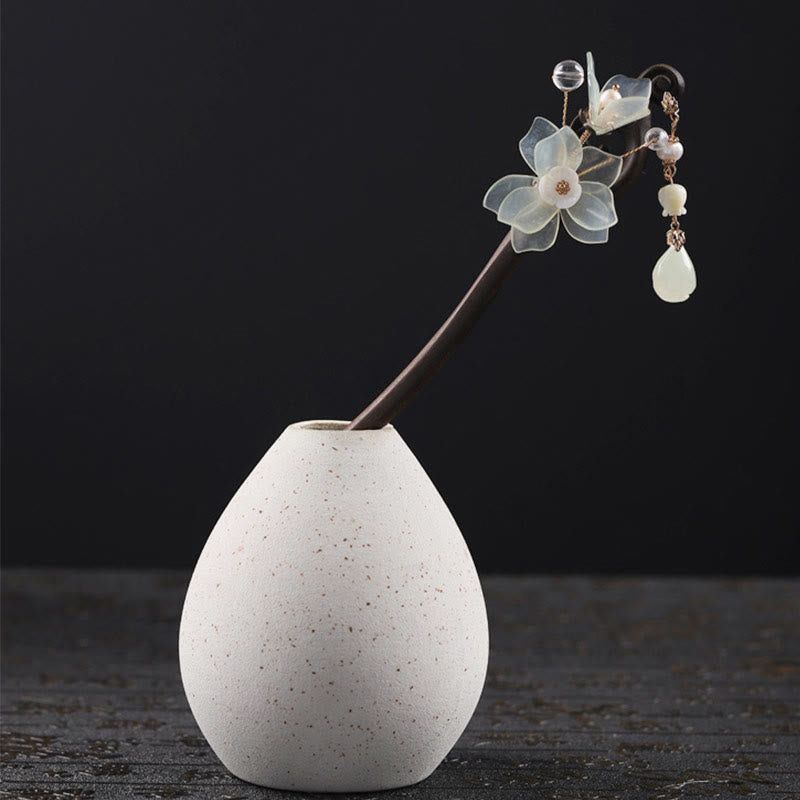 Buddha Stones Heban Jadeit Muszla Magnolia Frędzel Błogosławieństwo Spinka Do Włosów