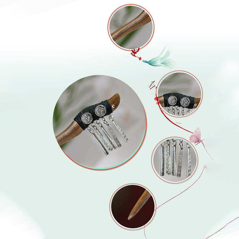 Buddha Stones Srebrny frędzel Zielony sandałowiec Kojąca spinka do włosów