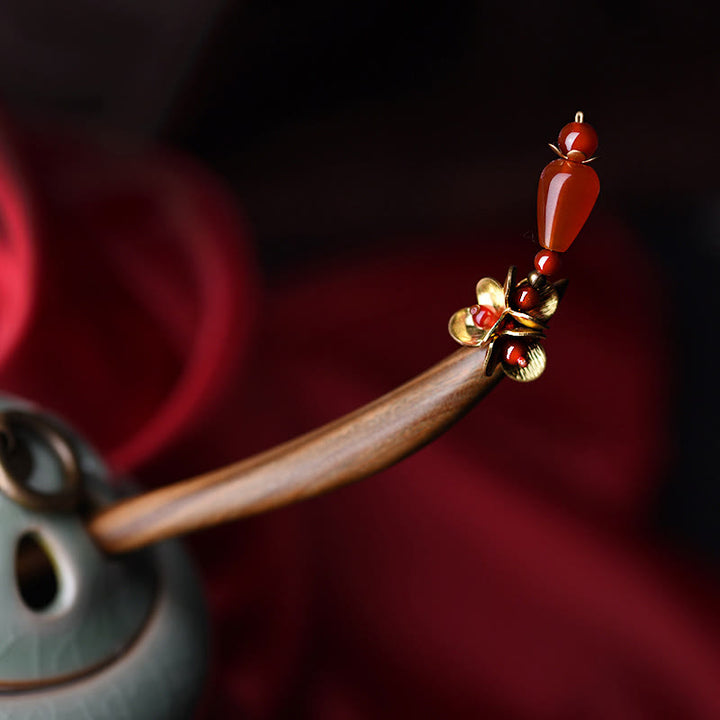 Buddha Stones Srebrny frędzel Zielony sandałowiec Kojąca spinka do włosów