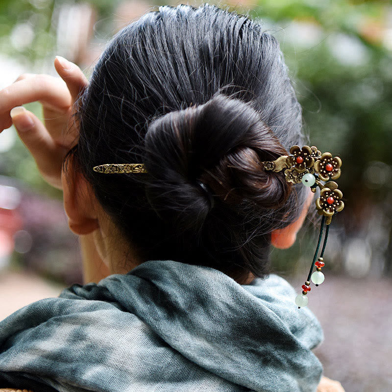 Buddha Stones Zielony Awenturyn Czerwony Agat Stop Kwiaty Uspokajające Spinki Do Włosów