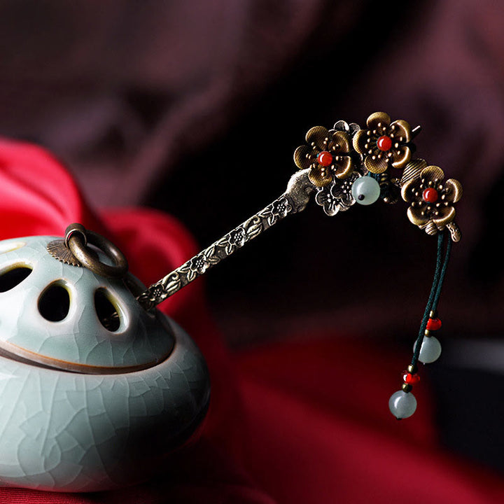 Buddha Stones Zielony Awenturyn Czerwony Agat Stop Kwiaty Uspokajające Spinki Do Włosów