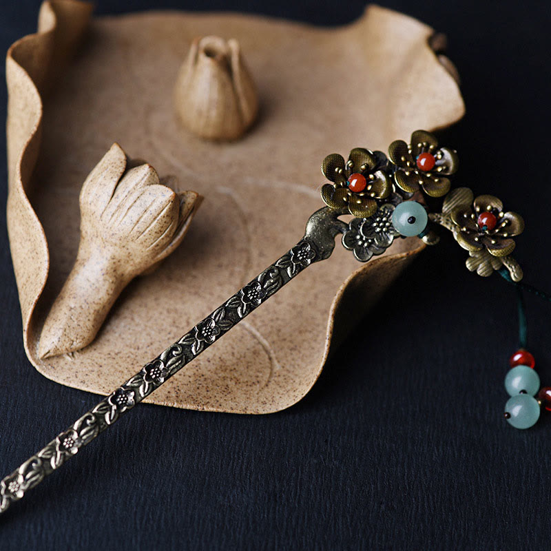 Buddha Stones Zielony Awenturyn Czerwony Agat Stop Kwiaty Uspokajające Spinki Do Włosów