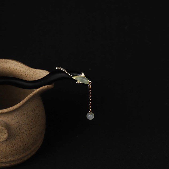 Buddha Stones Heban Hetian Jadeit Ryba Błogosławieństwo Spinka Do Włosów