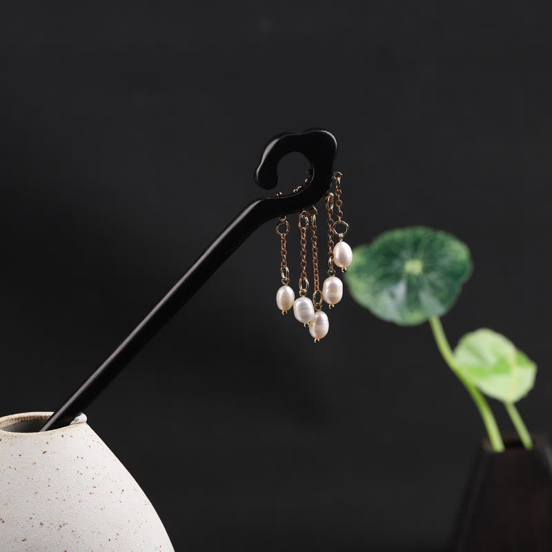 Buddha Stones Ebony Pomyślny Chmura Perła Frędzle Ochrona Spinka Do Włosów