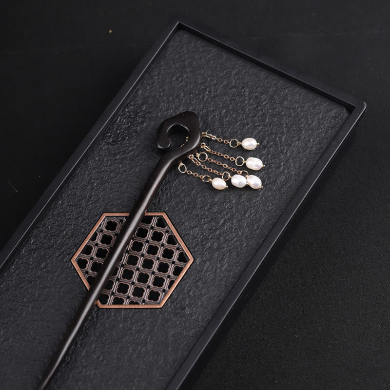 Buddha Stones Ebony Pomyślny Chmura Perła Frędzle Ochrona Spinka Do Włosów