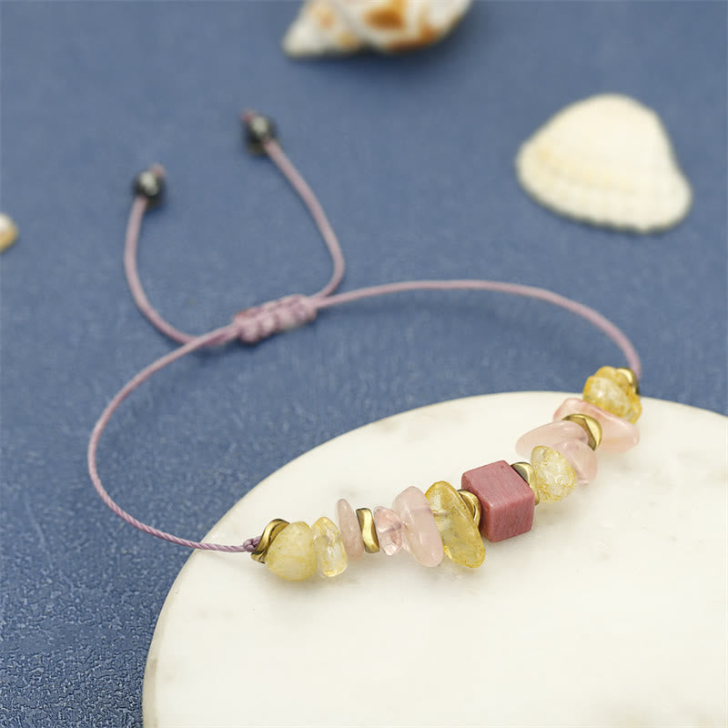 Buddha Stones Dziękuję Różowy Kwarc Cytryn Rodonit Namiętna Bransoletka