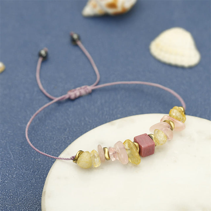 Buddha Stones Dziękuję Różowy Kwarc Cytryn Rodonit Namiętna Bransoletka