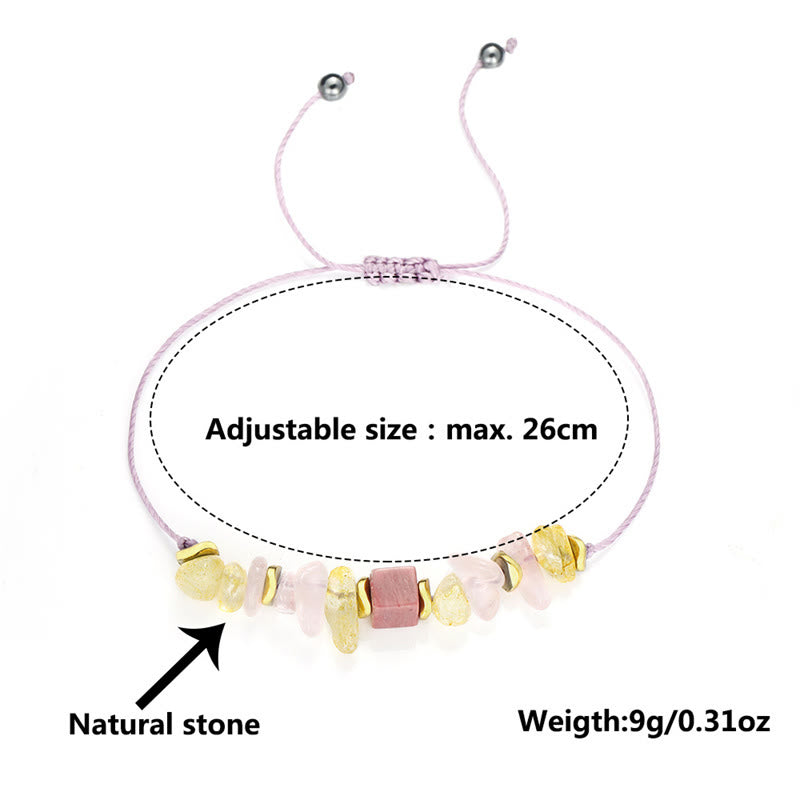 Buddha Stones Dziękuję Różowy Kwarc Cytryn Rodonit Namiętna Bransoletka