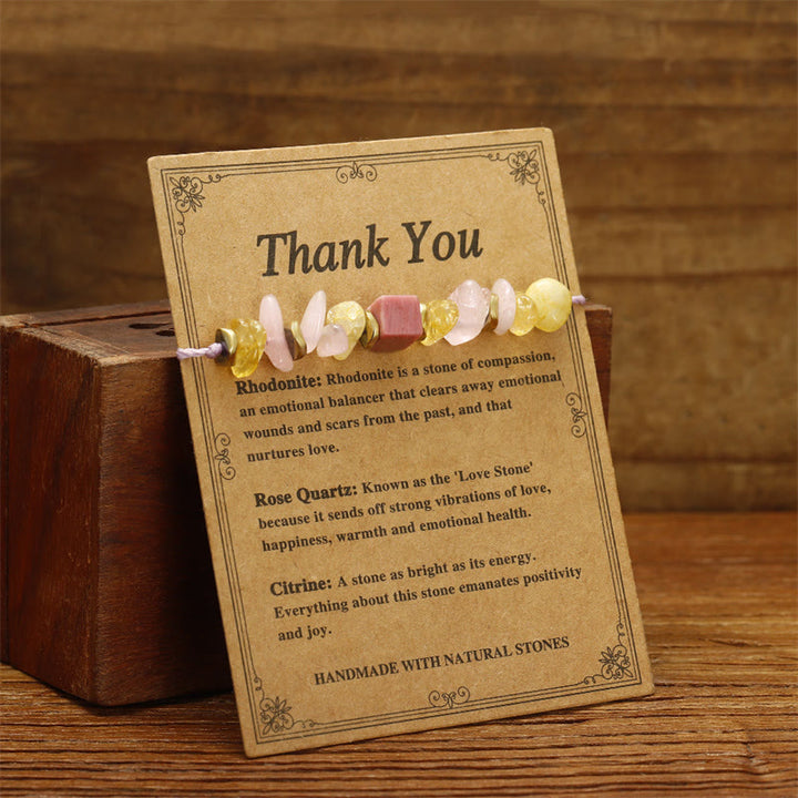 Buddha Stones Dziękuję Różowy Kwarc Cytryn Rodonit Namiętna Bransoletka