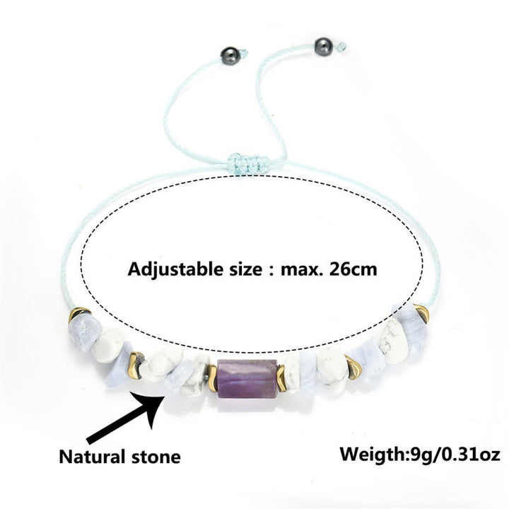 Buddha Stones De-Stress Ametyst Niebieski Koronkowy Agat Howlite Bransoletka Lecznicza