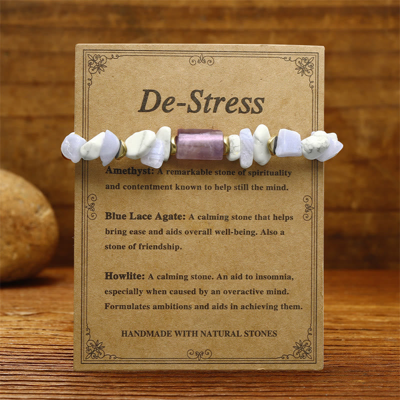 Buddha Stones De-Stress Ametyst Niebieski Koronkowy Agat Howlite Bransoletka Lecznicza