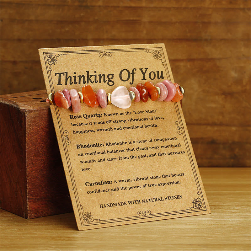 Buddha Stones Myśląc o Tobie Kwarc różowy Rodonit Karneol Bransoletka Relacje
