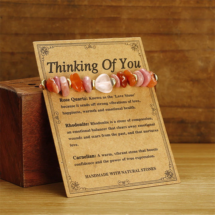 Buddha Stones Myśląc o Tobie Kwarc różowy Rodonit Karneol Bransoletka Relacje