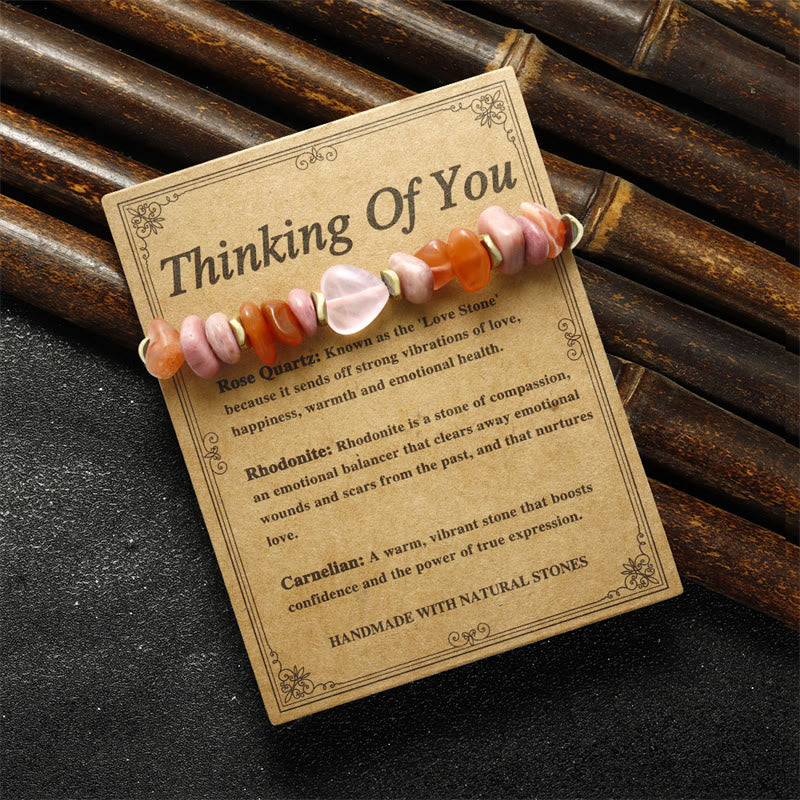 Buddha Stones Myśląc o Tobie Kwarc różowy Rodonit Karneol Bransoletka Relacje