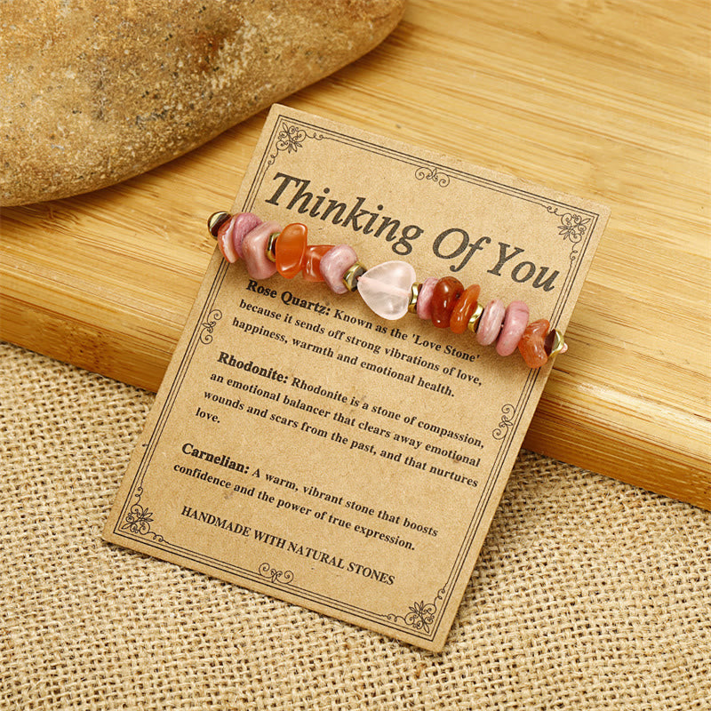 Buddha Stones Myśląc o Tobie Kwarc różowy Rodonit Karneol Bransoletka Relacje