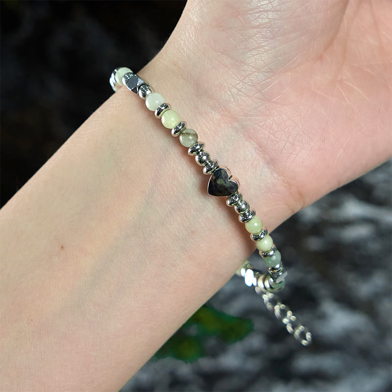 Buddha Stones Naturalny Kamień Amazonit Ametyst Lazuryt Kwarc Różowy Serce Pozytywna Równowaga Bransoletka