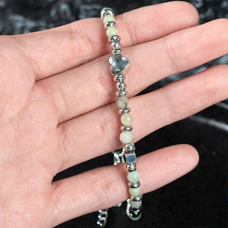 Buddha Stones Naturalny Kamień Amazonit Ametyst Lazuryt Kwarc Różowy Serce Pozytywna Równowaga Bransoletka