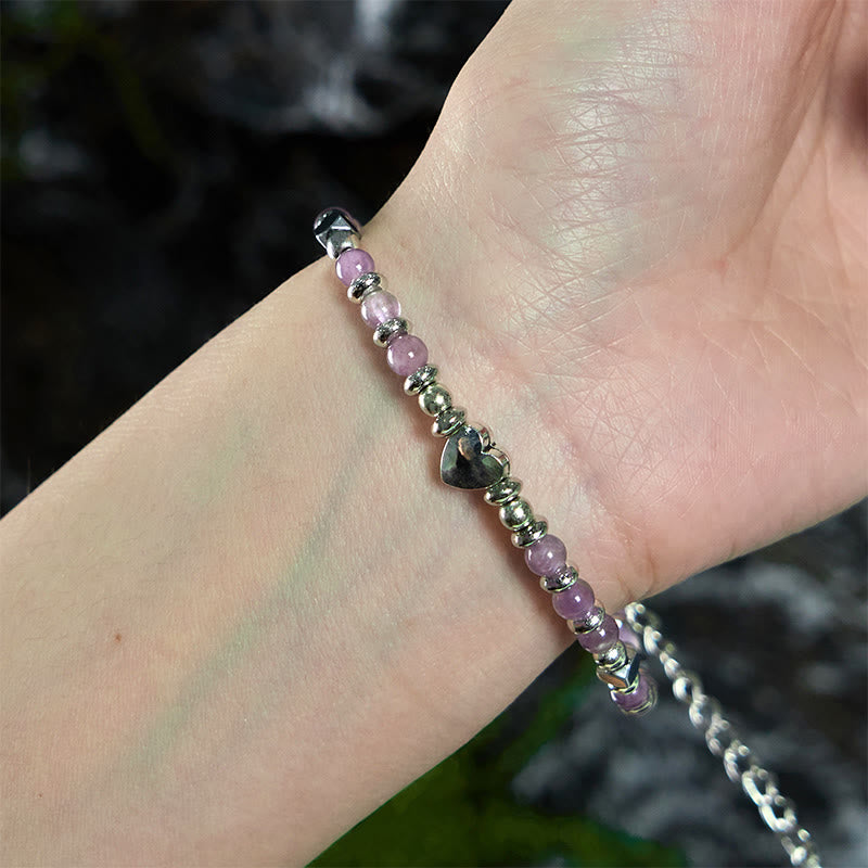 Buddha Stones Naturalny Kamień Amazonit Ametyst Lazuryt Kwarc Różowy Serce Pozytywna Równowaga Bransoletka
