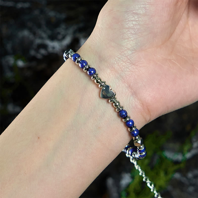 Buddha Stones Naturalny Kamień Amazonit Ametyst Lazuryt Kwarc Różowy Serce Pozytywna Równowaga Bransoletka