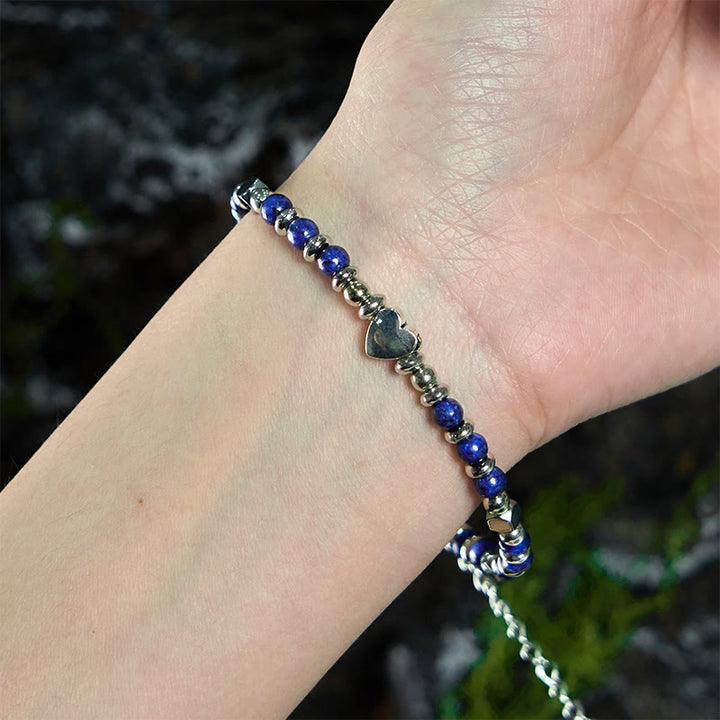 Buddha Stones Naturalny Kamień Amazonit Ametyst Lazuryt Kwarc Różowy Serce Pozytywna Równowaga Bransoletka