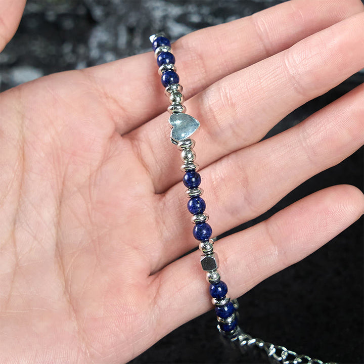 Buddha Stones Naturalny Kamień Amazonit Ametyst Lazuryt Kwarc Różowy Serce Pozytywna Równowaga Bransoletka