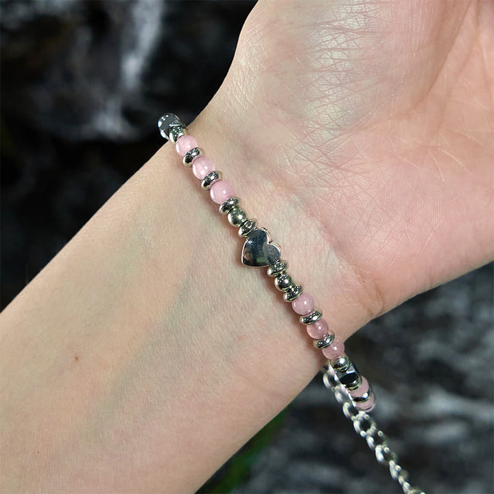 Buddha Stones Naturalny Kamień Amazonit Ametyst Lazuryt Kwarc Różowy Serce Pozytywna Równowaga Bransoletka