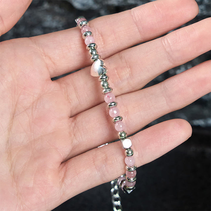 Buddha Stones Naturalny Kamień Amazonit Ametyst Lazuryt Kwarc Różowy Serce Pozytywna Równowaga Bransoletka