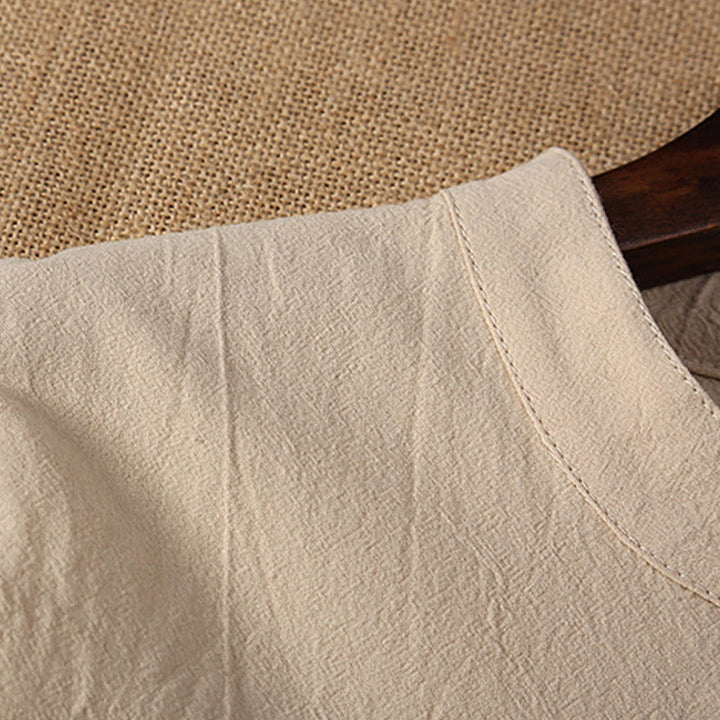 Buddha Stones 2 szt. Jednolity kolor żaba-guzik garnitur Tang bawełna len krótki rękaw spodnie odzież męska zestaw - image 6