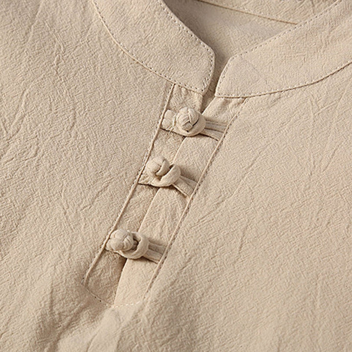 Buddha Stones 2 szt. Jednolity kolor żaba-guzik garnitur Tang bawełna len krótki rękaw spodnie odzież męska zestaw - image 5
