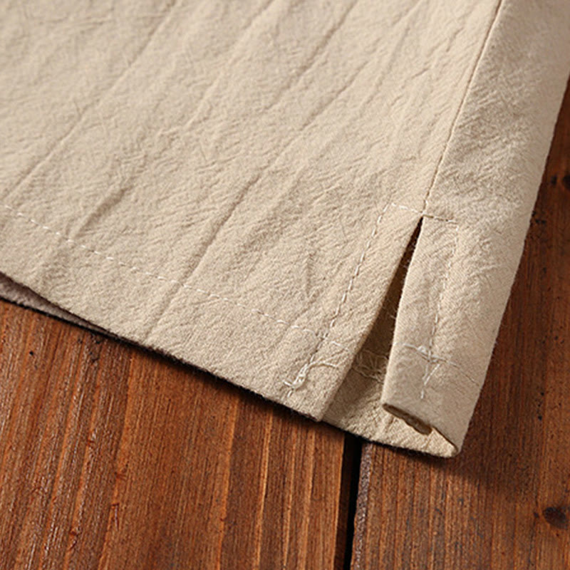 Buddha Stones 2 szt. Jednolity kolor żaba-guzik garnitur Tang bawełna len krótki rękaw spodnie odzież męska zestaw - image 9