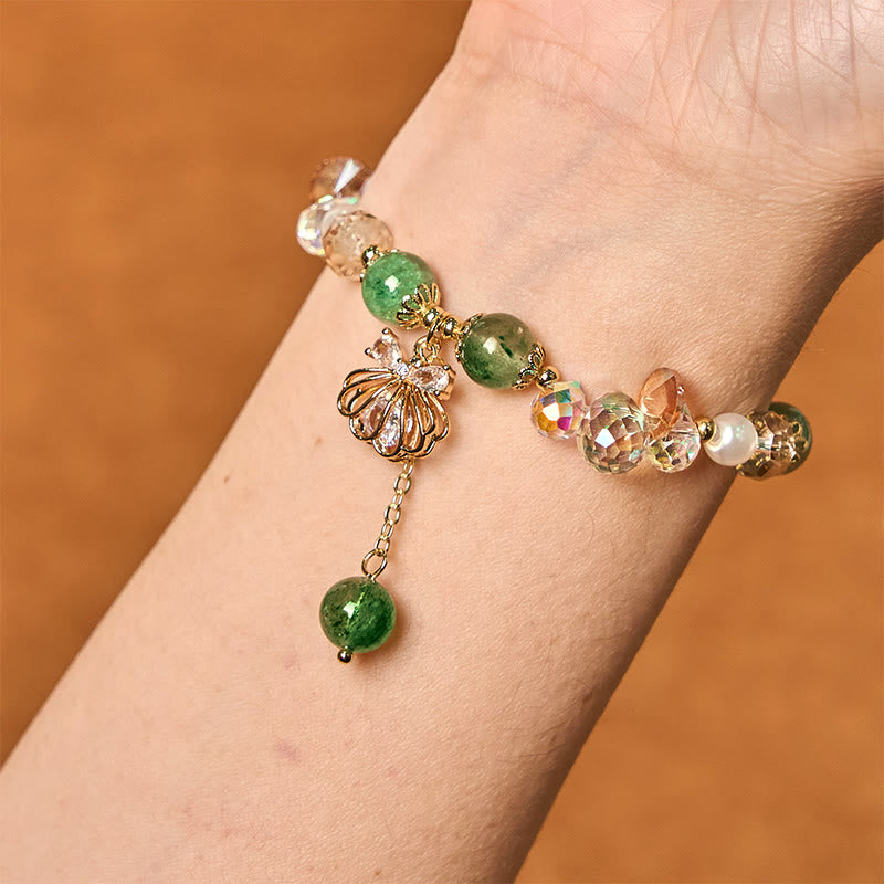 Bransoletka Buddha Stones Natural Truskawkowy Kwarc Perłowy Muszla Pozytywna