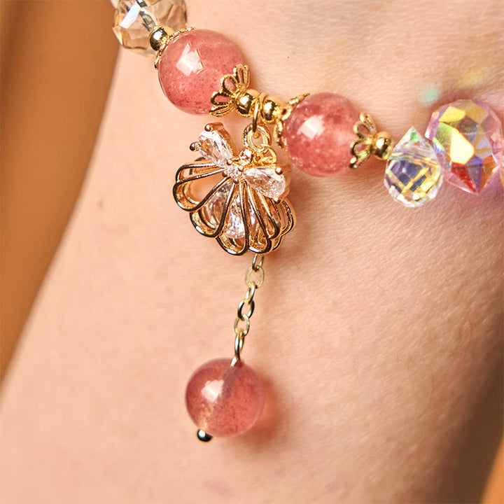 Bransoletka Buddha Stones Natural Truskawkowy Kwarc Perłowy Muszla Pozytywna