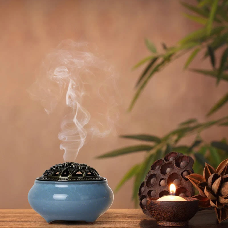 Kolorowy ceramiczny palnik kadzidełkowy z Buddha Stones