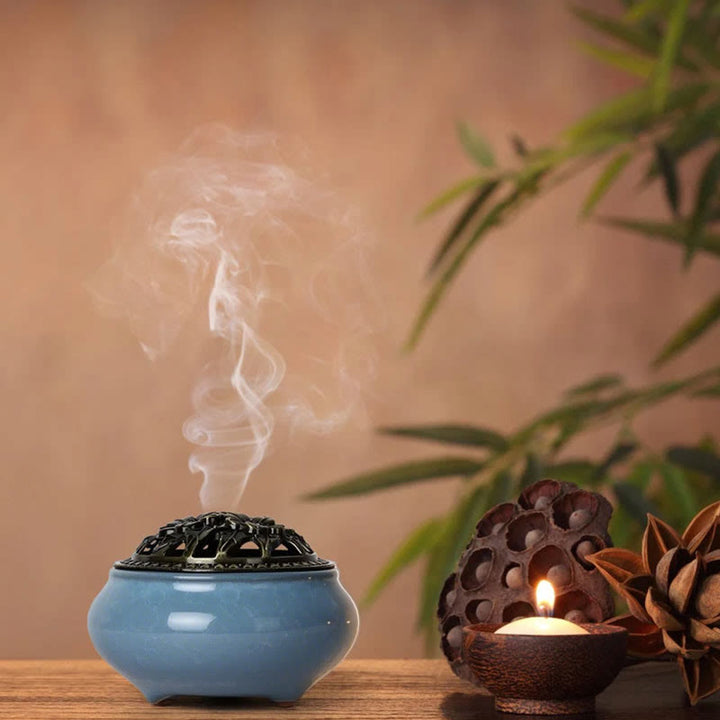 Kolorowy ceramiczny palnik kadzidełkowy z Buddha Stones