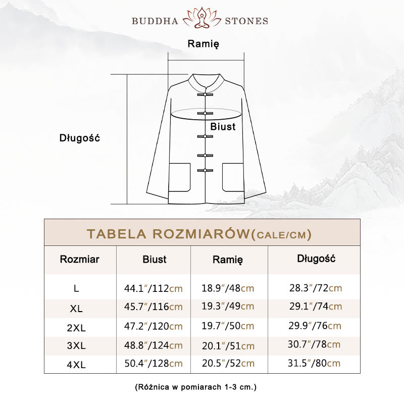 Buddha Stones 2-częściowy Tang Suit Jednolity Kolor Żaba-Guzik Męska Koszula Z Długim Rękawem Spodnie Zestaw - image 3