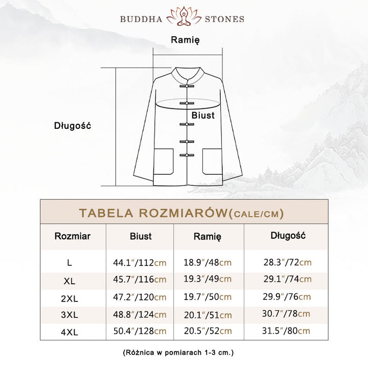Buddha Stones 2-częściowy Tang Suit Jednolity Kolor Żaba-Guzik Męska Koszula Z Długim Rękawem Spodnie Zestaw - image 3
